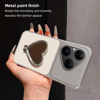 For Huawei Pura 80 5G Lambskin Series Skin Feel Shockproof Phone Case with Heart Mirror Holder(Orange)