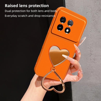 For OnePlus 11 Lambskin Series Skin Feel Shockproof Phone Case with Heart Mirror Holder - Silver - EDA009995101D