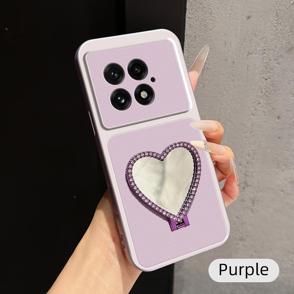 For OnePlus 13 Lambskin Series Skin Feel Shockproof Phone Case with Heart Mirror Holder - Purple - EDA009995103B