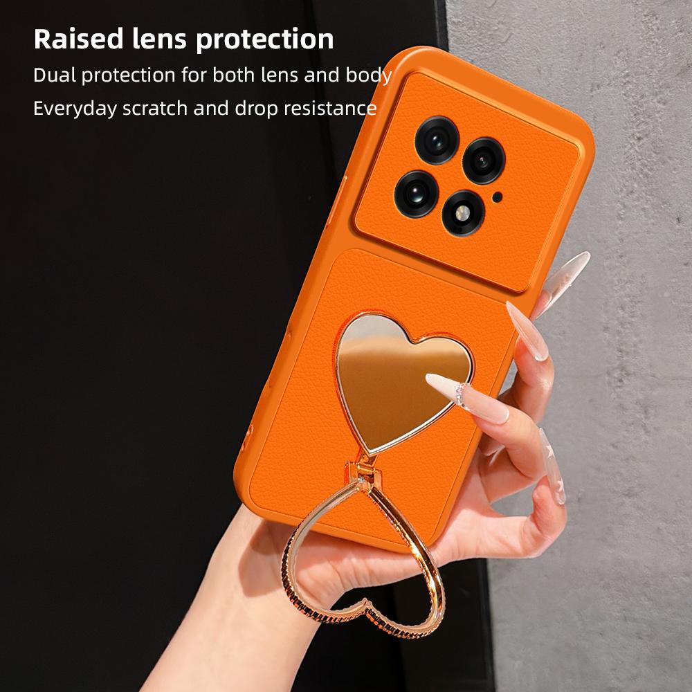 For OnePlus 13 Lambskin Series Skin Feel Shockproof Phone Case with Heart Mirror Holder - Silver - EDA009995103D