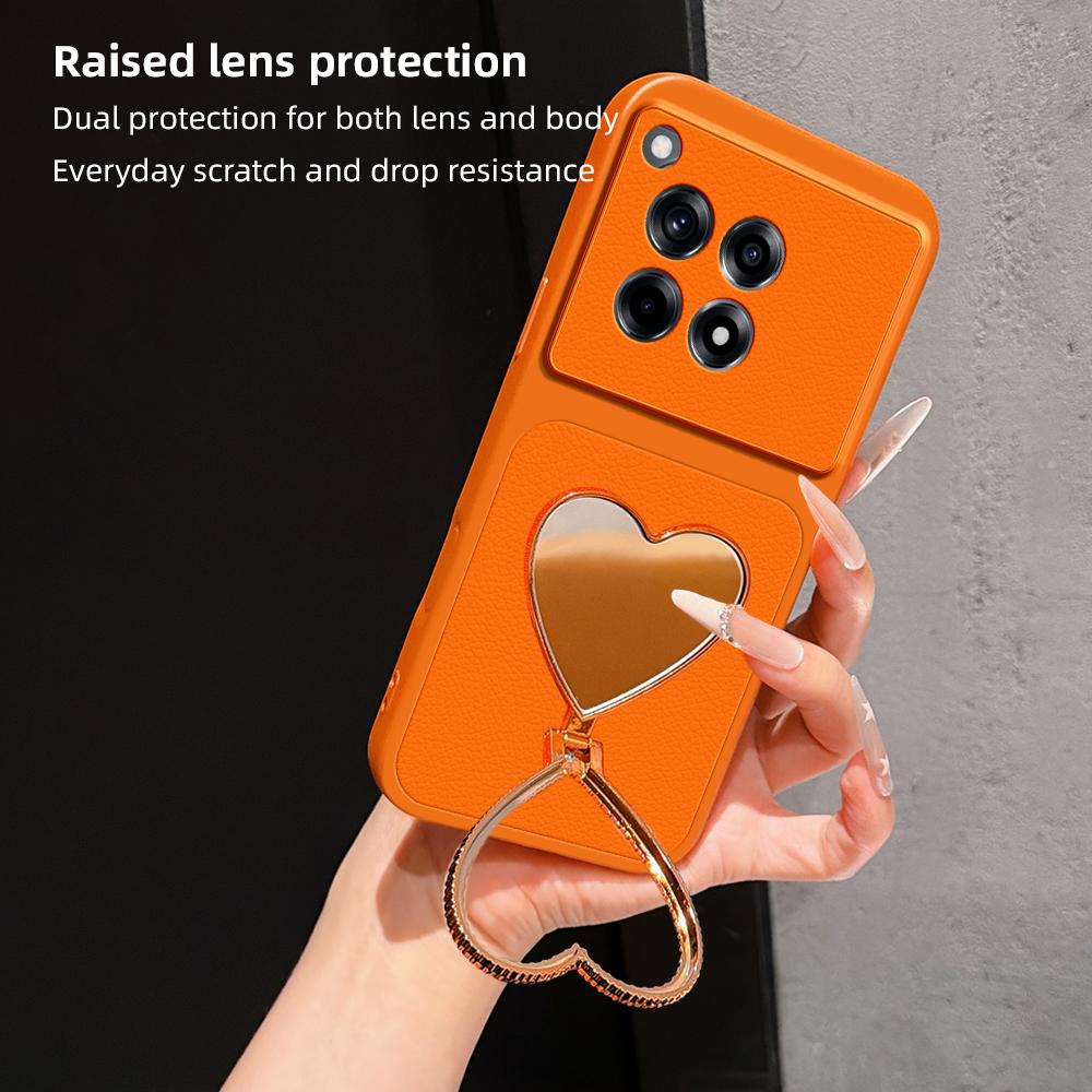 For OnePlus Ace 3 Lambskin Series Skin Feel Shockproof Phone Case with Heart Mirror Holder - Silver - EDA009995110D