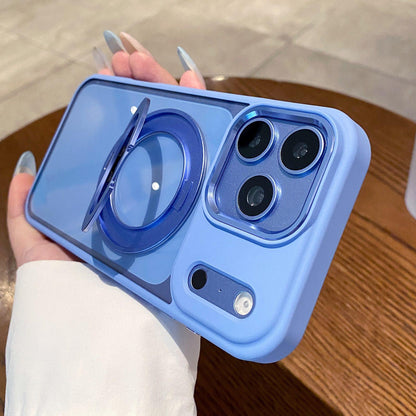 For iPhone 18 Pro Max Clear Back Design 360 Degree Rotating Magnetic Holder Phone Case(Blue)