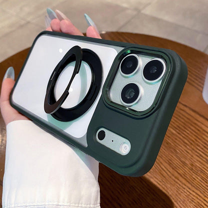 For iPhone 17 Pro Max Clear Back Design 360 Degree Rotating Magnetic Holder Phone Case(Green)