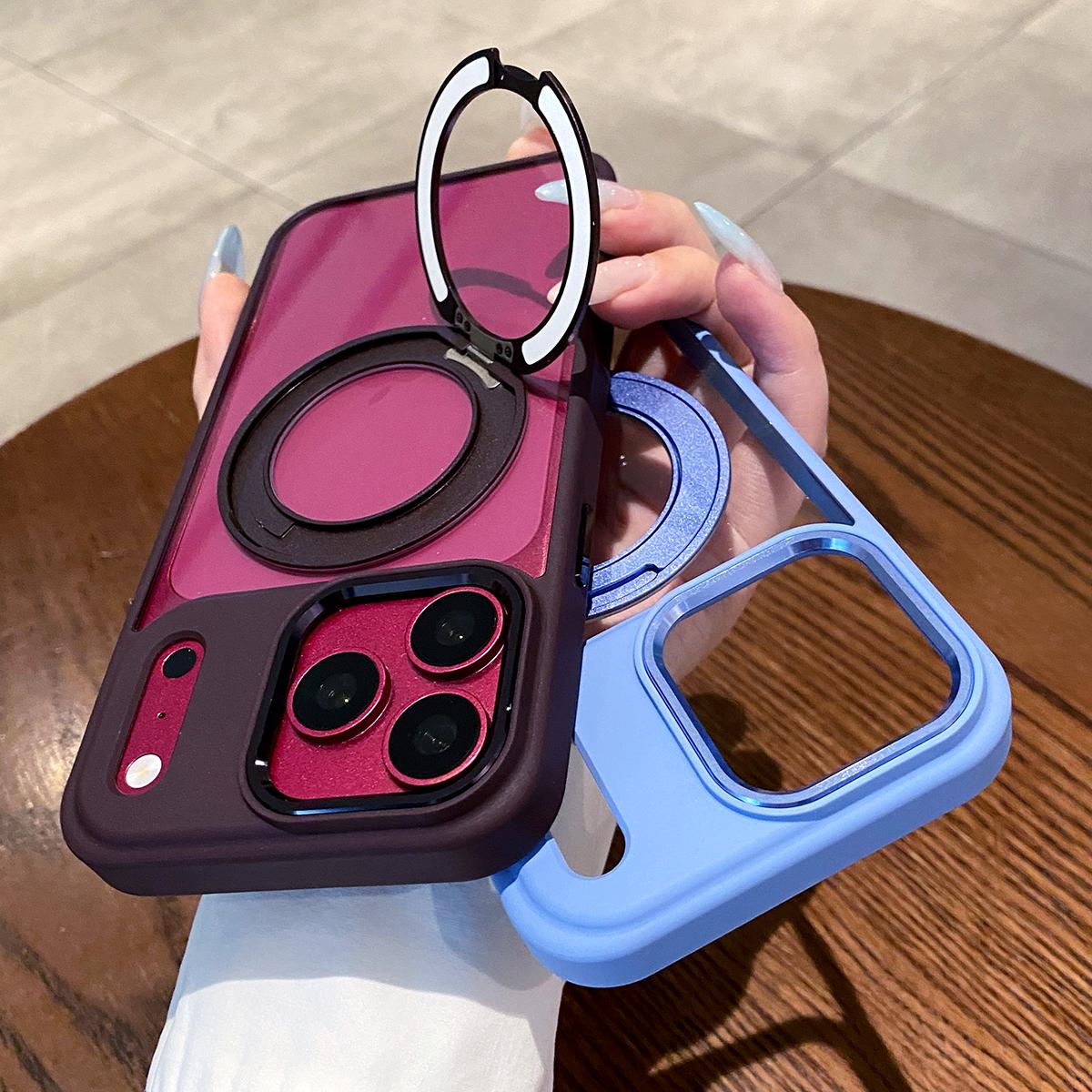 For iPhone 18 Pro Clear Back Design 360 Degree Rotating Magnetic Holder Phone Case(Black)