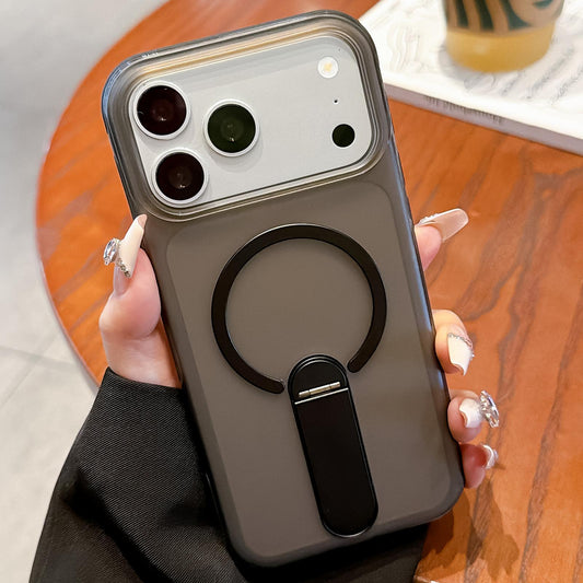 For iPhone 17 Pro Max Frosted TPU Magnetic Phone Case with Holder(Black)