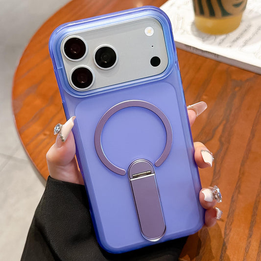 For iPhone 17 Pro Max Frosted TPU Magnetic Phone Case with Holder(Blue)
