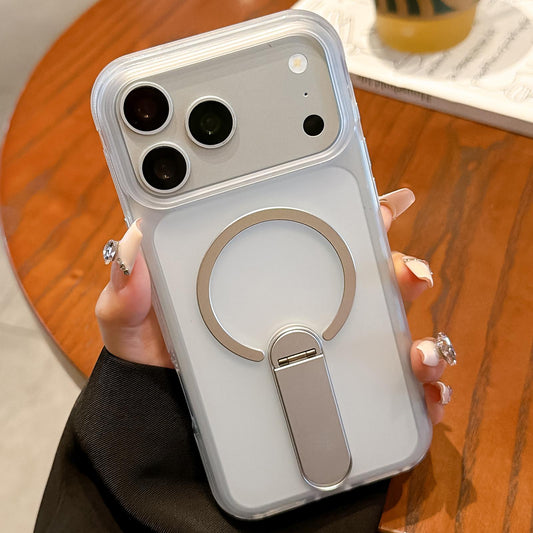For iPhone 17 Pro Frosted TPU Magnetic Phone Case with Holder(White)