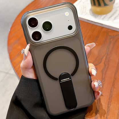 For iPhone 17 Pro Frosted TPU Magnetic Phone Case with Holder(Black)