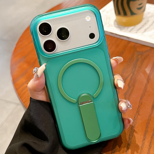 For iPhone 17 Pro Frosted TPU Magnetic Phone Case with Holder(Green)