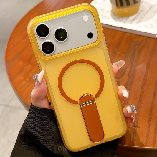 For iPhone 17 Pro Frosted TPU Magnetic Phone Case with Holder(Yellow)