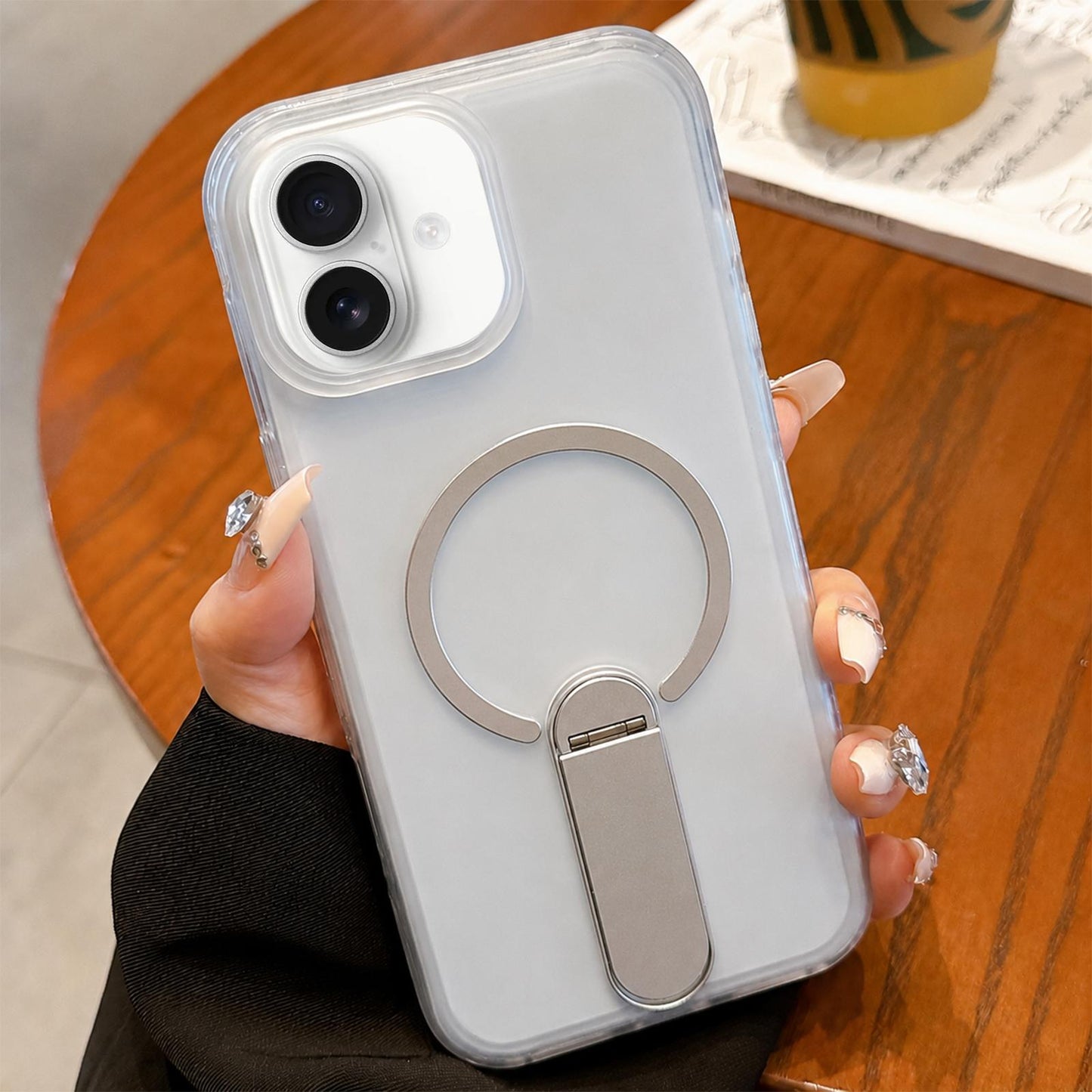 For iPhone 17 Frosted TPU Magnetic Phone Case with Holder(White)