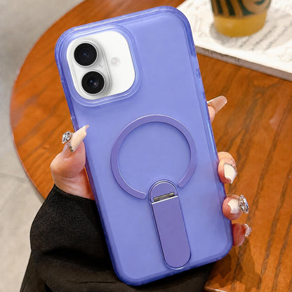 For iPhone 17 Frosted TPU Magnetic Phone Case with Holder(Blue)