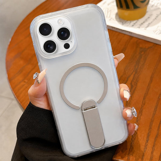 For iPhone 15 Pro Max Frosted TPU Magnetic Phone Case with Holder(White)