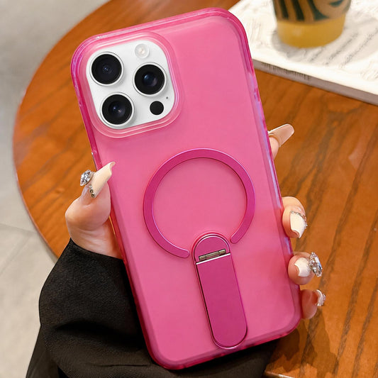 For iPhone 15 Pro Max Frosted TPU Magnetic Phone Case with Holder(Pink)