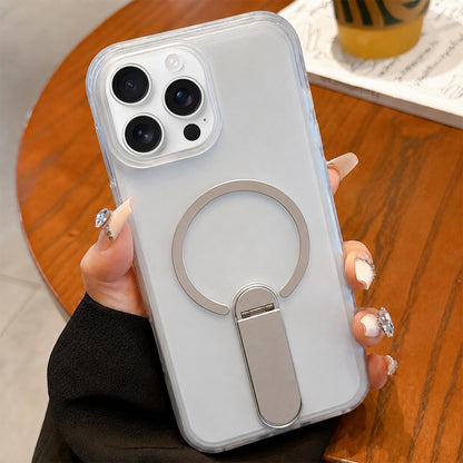 For iPhone 15 Pro Frosted TPU Magnetic Phone Case with Holder(White)