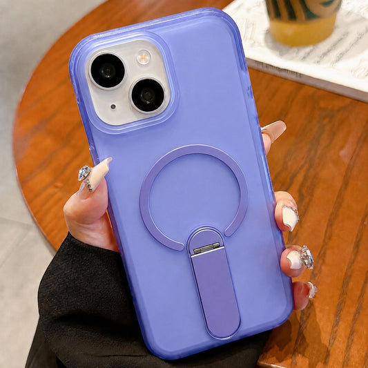 For iPhone 15 Frosted TPU Magnetic Phone Case with Holder(Blue)