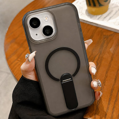 For iPhone 14 / 13 Frosted TPU Magnetic Phone Case with Holder(Black)