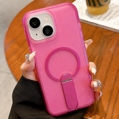 For iPhone 14 / 13 Frosted TPU Magnetic Phone Case with Holder(Pink)