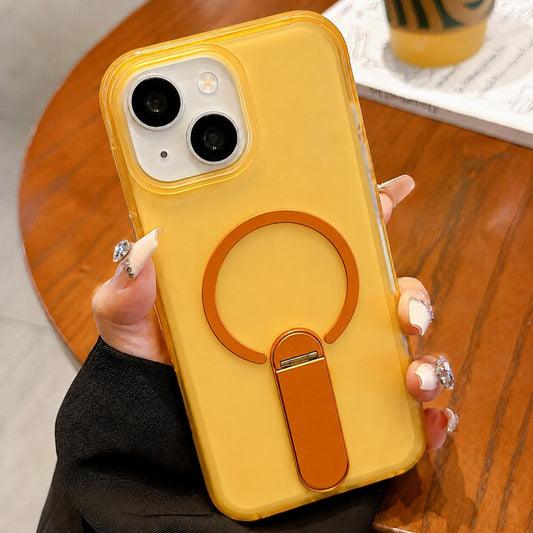For iPhone 14 / 13 Frosted TPU Magnetic Phone Case with Holder(Yellow)