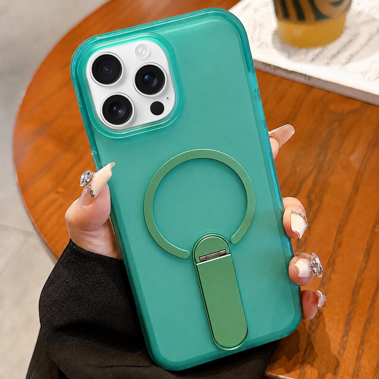 For iPhone 12 / 12 Pro Frosted TPU Magnetic Phone Case with Holder(Green)