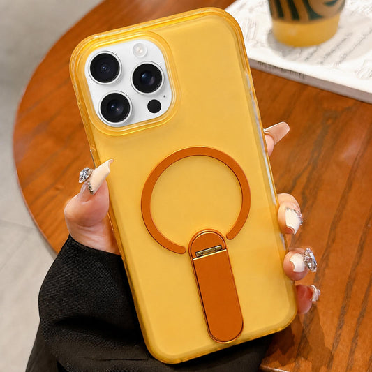For iPhone 12 / 12 Pro Frosted TPU Magnetic Phone Case with Holder(Yellow)