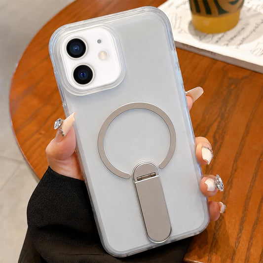 For iPhone 11 Frosted TPU Magnetic Phone Case with Holder(White)