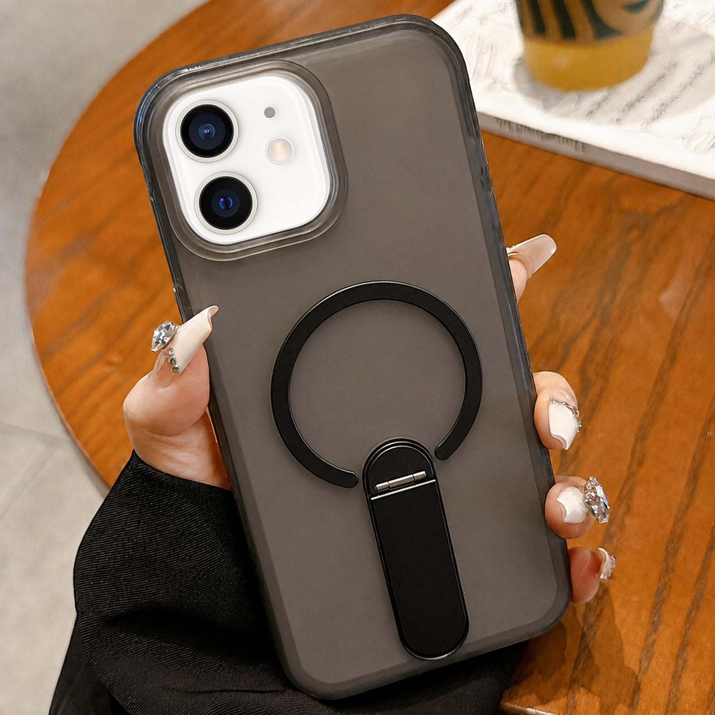 For iPhone 11 Frosted TPU Magnetic Phone Case with Holder(Black)