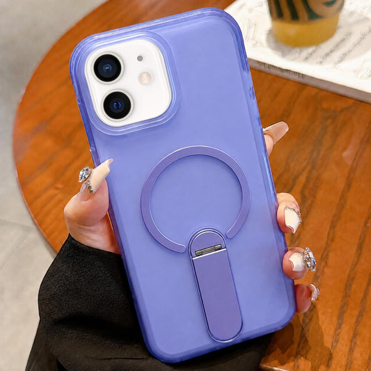 For iPhone 11 Frosted TPU Magnetic Phone Case with Holder(Blue)