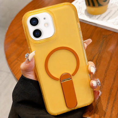 For iPhone 11 Frosted TPU Magnetic Phone Case with Holder(Yellow)