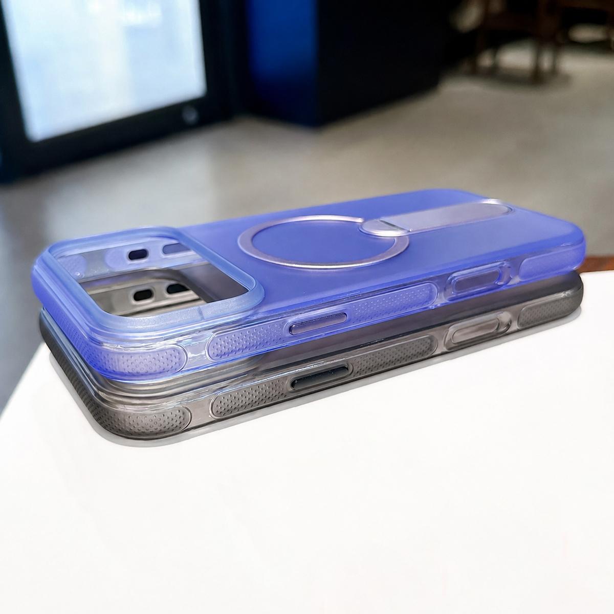 For iPhone 13 Pro Max Frosted TPU Magnetic Phone Case with Holder(Blue)