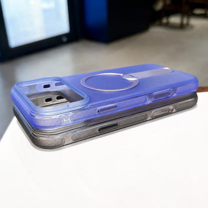 For iPhone 16 Pro Frosted TPU Magnetic Phone Case with Holder(Blue)