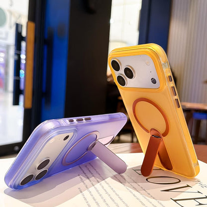 For iPhone 15 Frosted TPU Magnetic Phone Case with Holder(Black)
