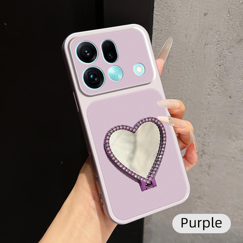 For OPPO Find X9s Pro 5G Lambskin Series Skin Feel Shockproof Phone Case with Heart Mirror Holder(Purple)