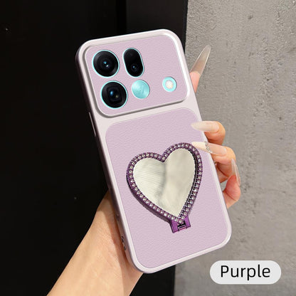 For OPPO Find X9s Pro 5G Lambskin Series Skin Feel Shockproof Phone Case with Heart Mirror Holder(Purple)