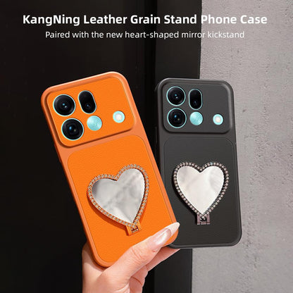For OPPO Find X9s Pro 5G Lambskin Series Skin Feel Shockproof Phone Case with Heart Mirror Holder(Purple)