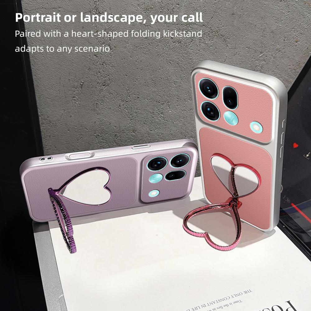 For OPPO Find X9s Pro 5G Lambskin Series Skin Feel Shockproof Phone Case with Heart Mirror Holder(Purple)