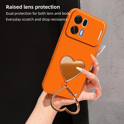 For OPPO K15 Pro+ Lambskin Series Skin Feel Shockproof Phone Case with Heart Mirror Holder(Orange)
