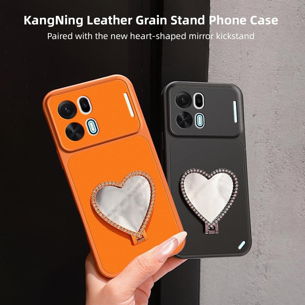 For OPPO K15 Pro 5G Lambskin Series Skin Feel Shockproof Phone Case with Heart Mirror Holder(Black)