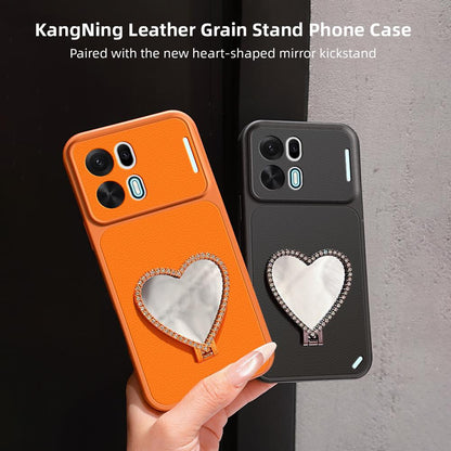 For OPPO K15 Pro 5G Lambskin Series Skin Feel Shockproof Phone Case with Heart Mirror Holder(Silver)