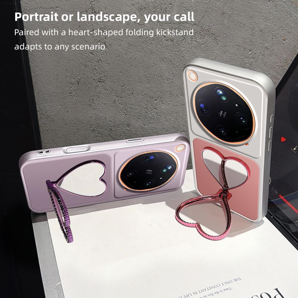 For OPPO Find X9 Ultra 5G Lambskin Series Skin Feel Shockproof Phone Case with Heart Mirror Holder(Pink)