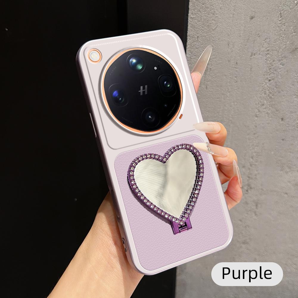 For OPPO Find X9 Ultra 5G Lambskin Series Skin Feel Shockproof Phone Case with Heart Mirror Holder(Purple)