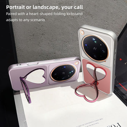 For OPPO Find X9 Ultra 5G Lambskin Series Skin Feel Shockproof Phone Case with Heart Mirror Holder(Silver)
