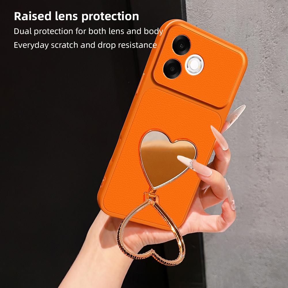 For OPPO A6s Pro 4G Lambskin Series Skin Feel Shockproof Phone Case with Heart Mirror Holder(Pink)