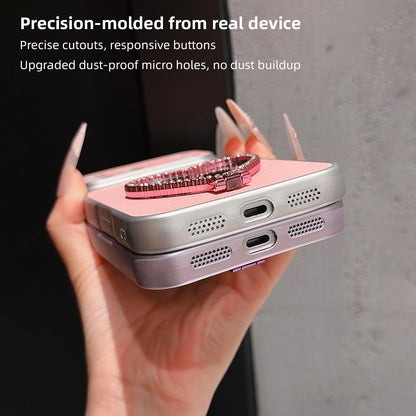 For OPPO A6s Pro 4G Lambskin Series Skin Feel Shockproof Phone Case with Heart Mirror Holder(Black)