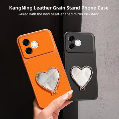 For OPPO A6s Pro 4G Lambskin Series Skin Feel Shockproof Phone Case with Heart Mirror Holder(Silver)