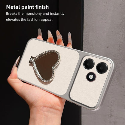 For OPPO A6c 4G Lambskin Series Skin Feel Shockproof Phone Case with Heart Mirror Holder(Orange)