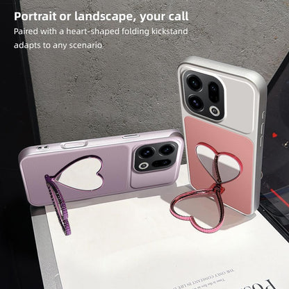 For OPPO Find X9 Lambskin Series Skin Feel Shockproof Phone Case with Heart Mirror Holder(Purple)