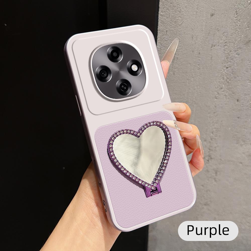 For OPPO A6 Pro 5G Global CPH2781 Lambskin Series Skin Feel Shockproof Phone Case with Heart Mirror Holder(Purple)