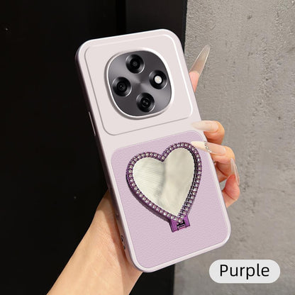 For OPPO A6 Pro 5G Global CPH2781 Lambskin Series Skin Feel Shockproof Phone Case with Heart Mirror Holder(Purple)