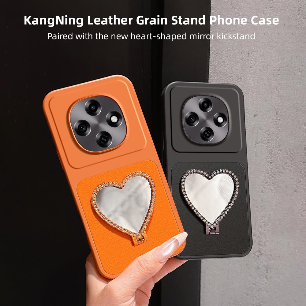 For OPPO A6 Pro 5G Global CPH2781 Lambskin Series Skin Feel Shockproof Phone Case with Heart Mirror Holder(Purple)